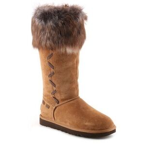 UGG Rosana Boots Faux Fur Trim Chestnut Women's 11